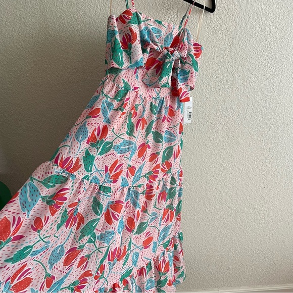 J. Marie Claire Floral Print Bow Square Neck Sleeveless Midi Tiered Dress - Picture 4 of 8